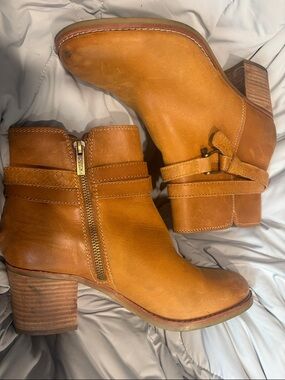 Sperry Tan Leather Ankle Booties with Side Zip and Buckle